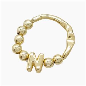 Copper Ring With Letter-N Gold Plated, approx 6-7mm, 18mm dia [FN53989]