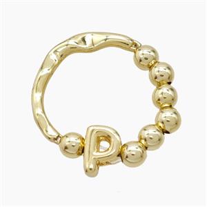 Copper Ring With Letter-P Gold Plated, approx 6-7mm, 18mm dia [FN53991]