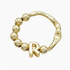 Copper Ring With Letter-R Gold Plated, approx 6-7mm, 18mm dia [FN53993]
