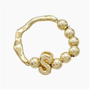 Copper Ring With Letter-S Gold Plated, approx 6-7mm, 18mm dia [FN53994]