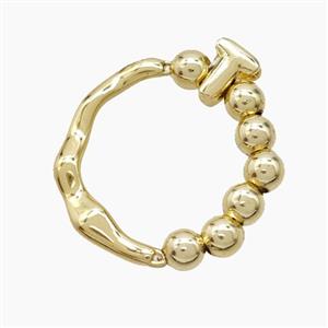 Copper Ring With Letter-T Gold Plated, approx 6-7mm, 18mm dia [FN53995]