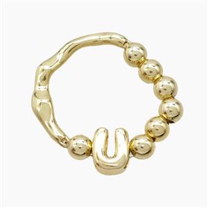 Copper Ring With Letter-U Gold Plated, approx 6-7mm, 18mm dia [FN53996]