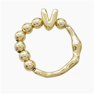 Copper Ring With Letter-V Gold Plated, approx 6-7mm, 18mm dia [FN53997]