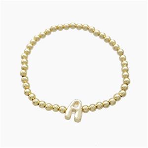 Copper Bracelet With Letter-A Stretchy Gold Plated, approx 4mm, 8-11mm, 55mm dia [FN54004]