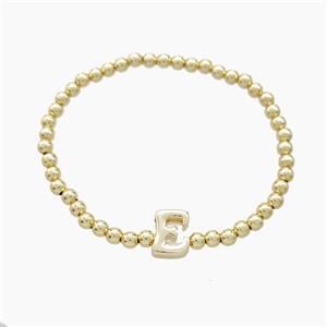 Copper Bracelet With Letter-E Stretchy Gold Plated, approx 4mm, 8-11mm, 55mm dia [FN54008]