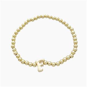 Copper Bracelet With Letter-F Stretchy Gold Plated, approx 4mm, 8-11mm, 55mm dia [FN54009]