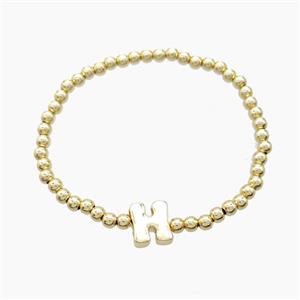 Copper Bracelet With Letter-H Stretchy Gold Plated, approx 4mm, 8-11mm, 55mm dia [FN54011]