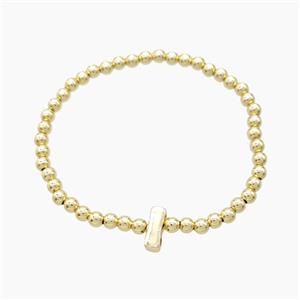 Copper Bracelet With Letter-I Stretchy Gold Plated, approx 4mm, 8-11mm, 55mm dia [FN54012]