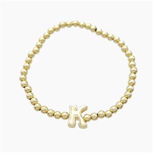 Copper Bracelet With Letter-K Stretchy Gold Plated, approx 4mm, 8-11mm, 55mm dia [FN54014]
