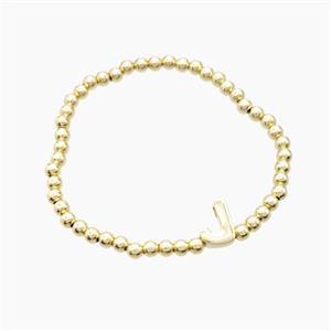 Copper Bracelet With Letter-L Stretchy Gold Plated, approx 4mm, 8-11mm, 55mm dia [FN54015]