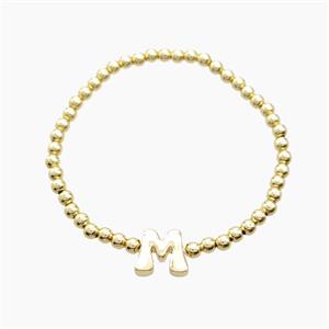Copper Bracelet With Letter-M Stretchy Gold Plated, approx 4mm, 8-11mm, 55mm dia [FN54016]