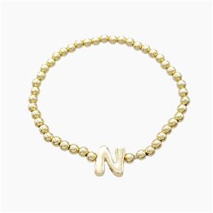Copper Bracelet With Letter-N Stretchy Gold Plated, approx 4mm, 8-11mm, 55mm dia [FN54017]
