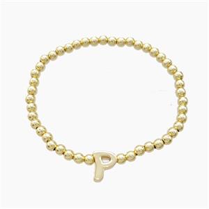 Copper Bracelet With Letter-P Stretchy Gold Plated, approx 4mm, 8-11mm, 55mm dia [FN54019]