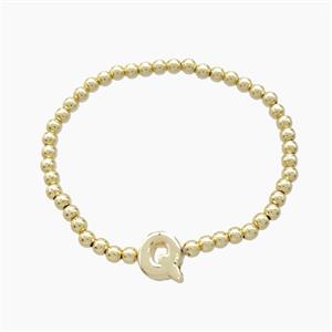 Copper Bracelet With Letter-Q Stretchy Gold Plated, approx 4mm, 8-11mm, 55mm dia [FN54020]
