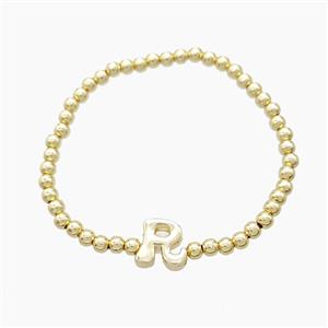 Copper Bracelet With Letter-R Stretchy Gold Plated, approx 4mm, 8-11mm, 55mm dia [FN54021]