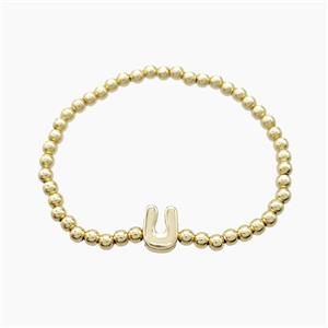 Copper Bracelet With Letter-U Stretchy Gold Plated, approx 4mm, 8-11mm, 55mm dia [FN54024]
