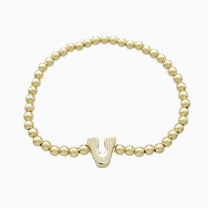 Copper Bracelet With Letter-V Stretchy Gold Plated, approx 4mm, 8-11mm, 55mm dia [FN54025]