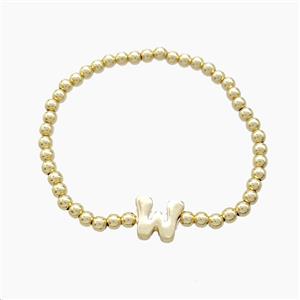 Copper Bracelet With Letter-W Stretchy Gold Plated, approx 4mm, 8-11mm, 55mm dia [FN54026]