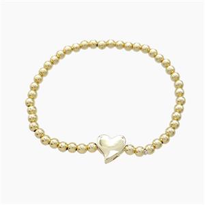 Copper Bracelet With Heart Stretchy Gold Plated, approx 4mm, 8-11mm, 55mm dia [FN54034]