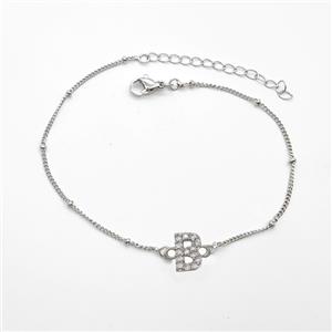 Copper Bracelet With Letter-B Pave Zirconia Platinum Plated, approx 6-9mm, 19-24cm length [FN54037]