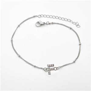 Copper Bracelet With Letter-F Pave Zirconia Platinum Plated, approx 6-9mm, 19-24cm length [FN54041]