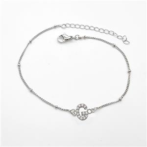 Copper Bracelet With Letter-G Pave Zirconia Platinum Plated, approx 6-9mm, 19-24cm length [FN54042]