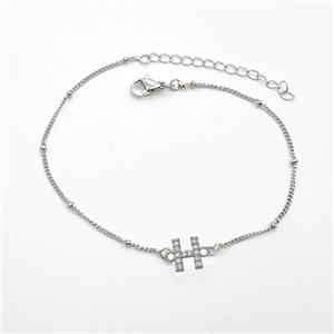 Copper Bracelet With Letter-H Pave Zirconia Platinum Plated, approx 6-9mm, 19-24cm length [FN54043]
