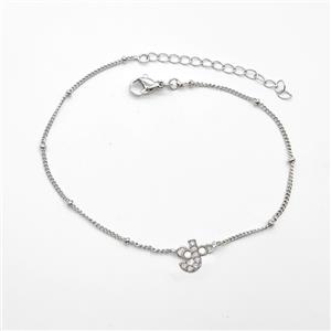 Copper Bracelet With Letter-J Pave Zirconia Platinum Plated, approx 6-9mm, 19-24cm length [FN54045]