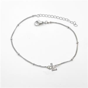 Copper Bracelet With Letter-L Pave Zirconia Platinum Plated, approx 6-9mm, 19-24cm length [FN54047]