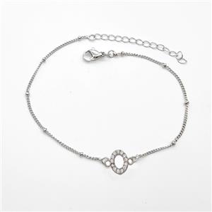 Copper Bracelet With Letter-O Pave Zirconia Platinum Plated, approx 6-9mm, 19-24cm length [FN54050]