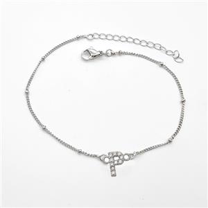 Copper Bracelet With Letter-P Pave Zirconia Platinum Plated, approx 6-9mm, 19-24cm length [FN54051]