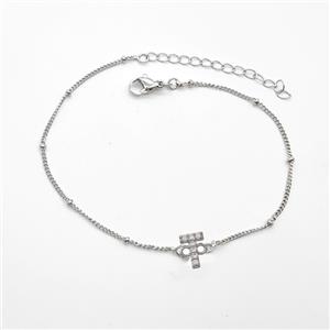 Copper Bracelet With Letter-T Pave Zirconia Platinum Plated, approx 6-9mm, 19-24cm length [FN54055]