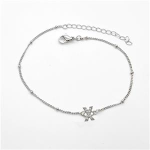 Copper Bracelet With Letter-X Pave Zirconia Platinum Plated, approx 6-9mm, 19-24cm length [FN54059]
