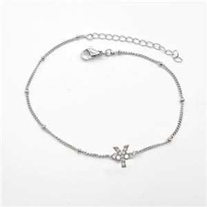 Copper Bracelet With Letter-Y Pave Zirconia Platinum Plated, approx 6-9mm, 19-24cm length [FN54060]