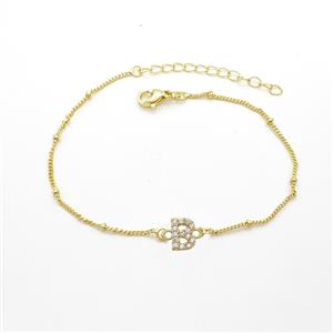 Copper Bracelet With Letter-B Pave Zirconia Gold Plated, approx 6-9mm, 19-24cm length [FN54063]