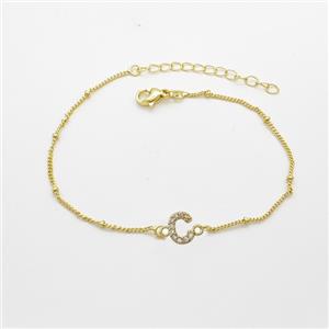 Copper Bracelet With Letter-C Pave Zirconia Gold Plated, approx 6-9mm, 19-24cm length [FN54064]