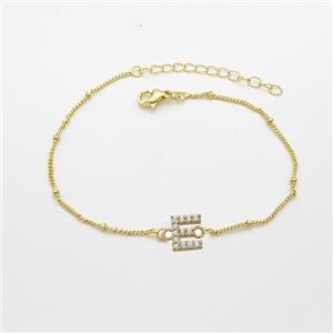 Copper Bracelet With Letter-E Pave Zirconia Gold Plated, approx 6-9mm, 19-24cm length [FN54066]