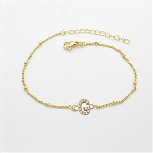 Copper Bracelet With Letter-G Pave Zirconia Gold Plated, approx 6-9mm, 19-24cm length [FN54068]