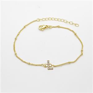 Copper Bracelet With Letter-L Pave Zirconia Gold Plated, approx 6-9mm, 19-24cm length [FN54073]