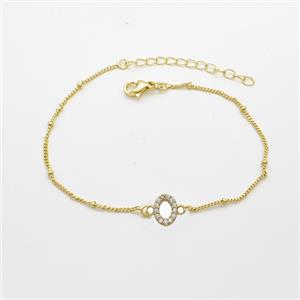 Copper Bracelet With Letter-O Pave Zirconia Gold Plated, approx 6-9mm, 19-24cm length [FN54076]