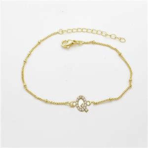 Copper Bracelet With Letter-Q Pave Zirconia Gold Plated, approx 6-9mm, 19-24cm length [FN54078]
