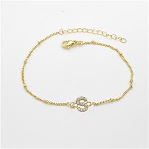 Copper Bracelet With Letter-S Pave Zirconia Gold Plated, approx 6-9mm, 19-24cm length [FN54080]