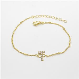 Copper Bracelet With Letter-TPave Zirconia Gold Plated, approx 6-9mm, 19-24cm length [FN54081]