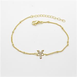 Copper Bracelet With Letter-Y Pave Zirconia Gold Plated, approx 6-9mm, 19-24cm length [FN54086]