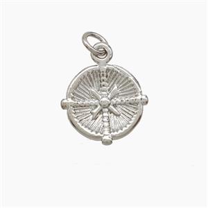 Copper Compass Pendant Platinum Plated, approx 11mm [FN54110]