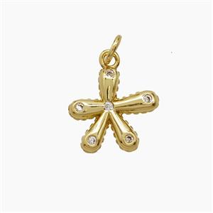 Copper Petal Flower Pendant Pave Zirconia Gold Plated, approx 11mm [FN54115]
