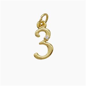 Copper Number-3 Pendant Pave Zirconia Gold Plated, approx 5-11mm [FN54118]