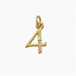 Copper Number-4 Pendant Pave Zirconia Gold Plated, approx 5-11mm [FN54119]