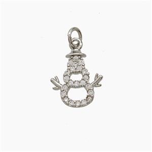 Christmas Snowman Charms Copper Pendant Pave Zirconia Platinum Plated, approx 10-12mm [FN54142]