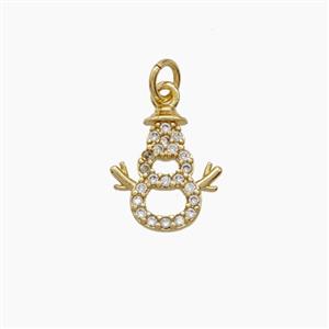 Christmas Snowman Charms Copper Pendant Pave Zirconia Gold Plated, approx 10-12mm [FN54143]